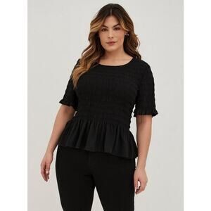 TORRID Crinkle Chiffon Black Short Sleeve Layered Hemline Top Wmns Torrid Sz 2X